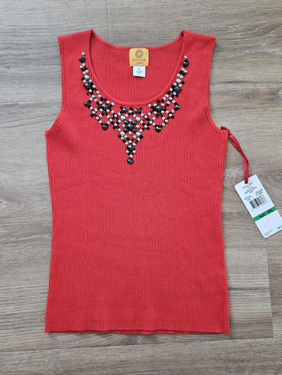 Ruby Rd Red Beaded Ribbed Tank Top Size L - Picture 2 of 8